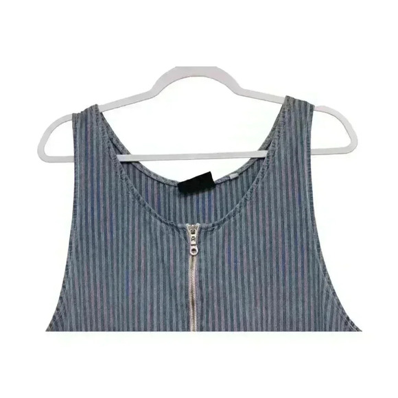 Vintage Chambray Denim Dress Size 20 Jumper Striped 90s Y2K Grunge Half Zip - Picture 4 of 11